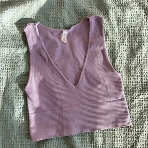 Lilac Ribbed V-Neck Crop Top